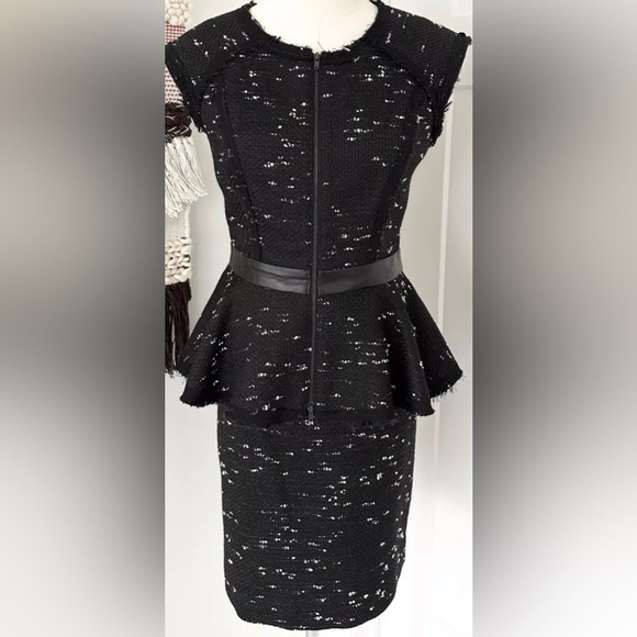 MILLY SET - Tweed Black Leather trim peplum top and skirt set - Picture 1 of 14